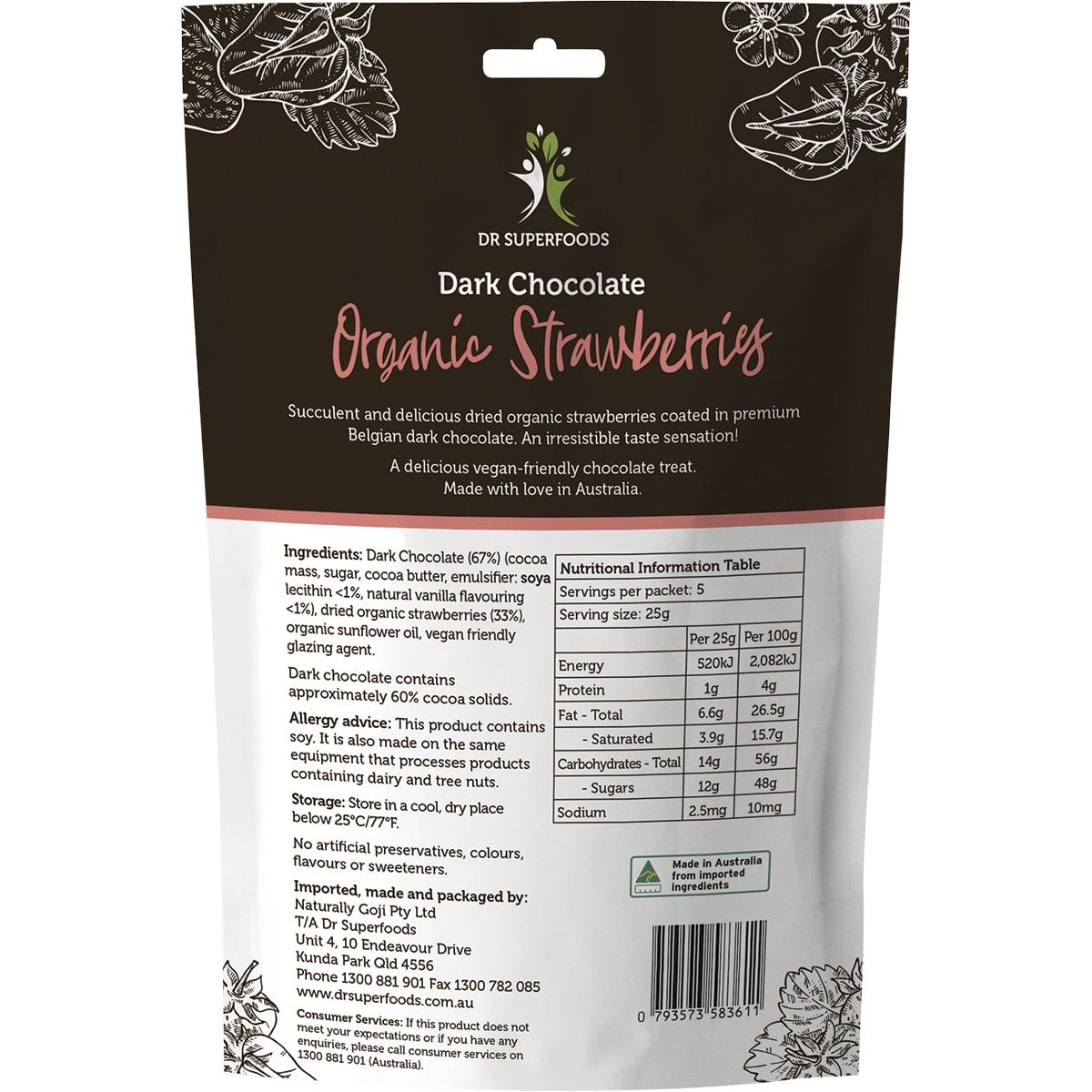 Dr Superfoods Strawberries Organic Dark Chocolate