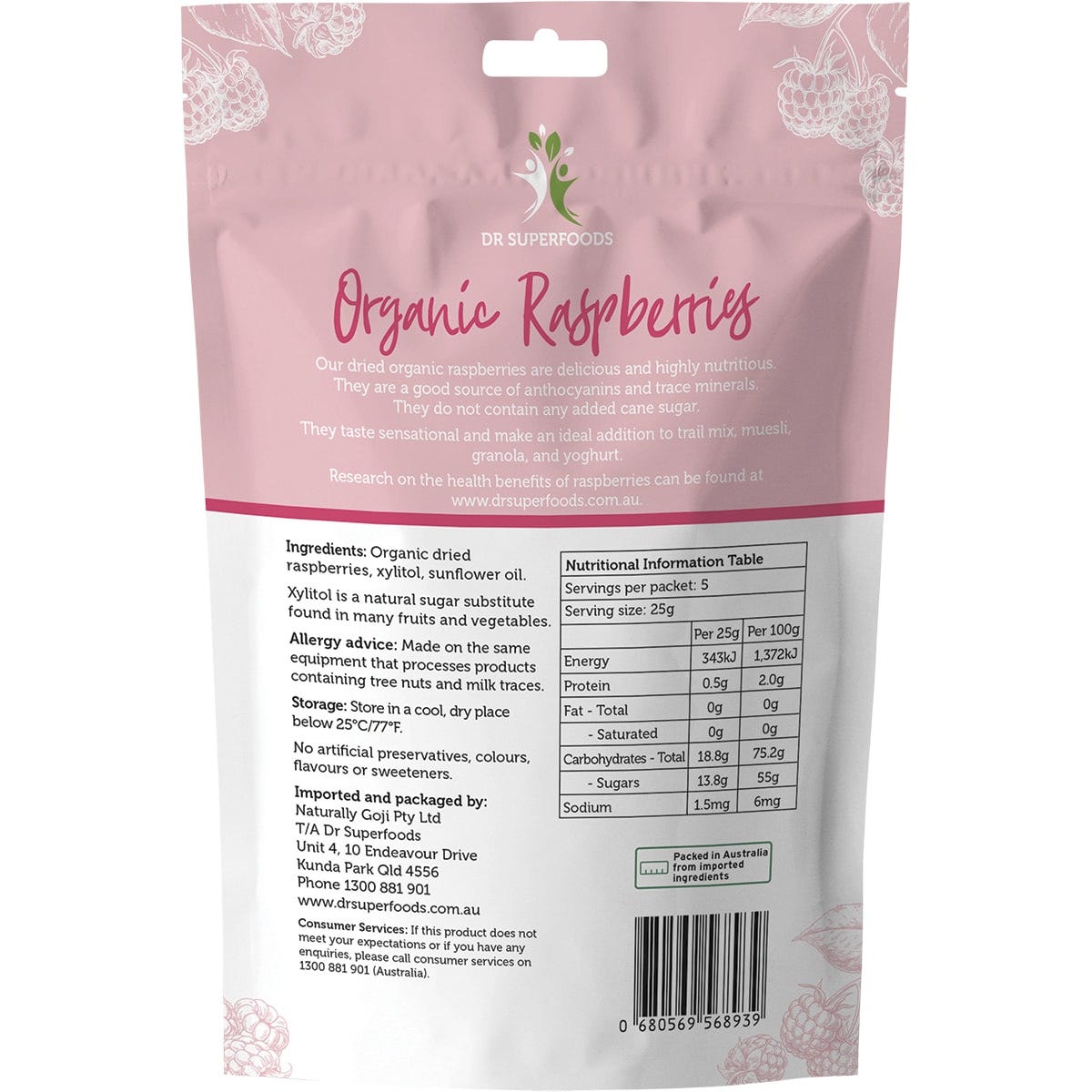 Dr Superfoods Dried Raspberries Organic