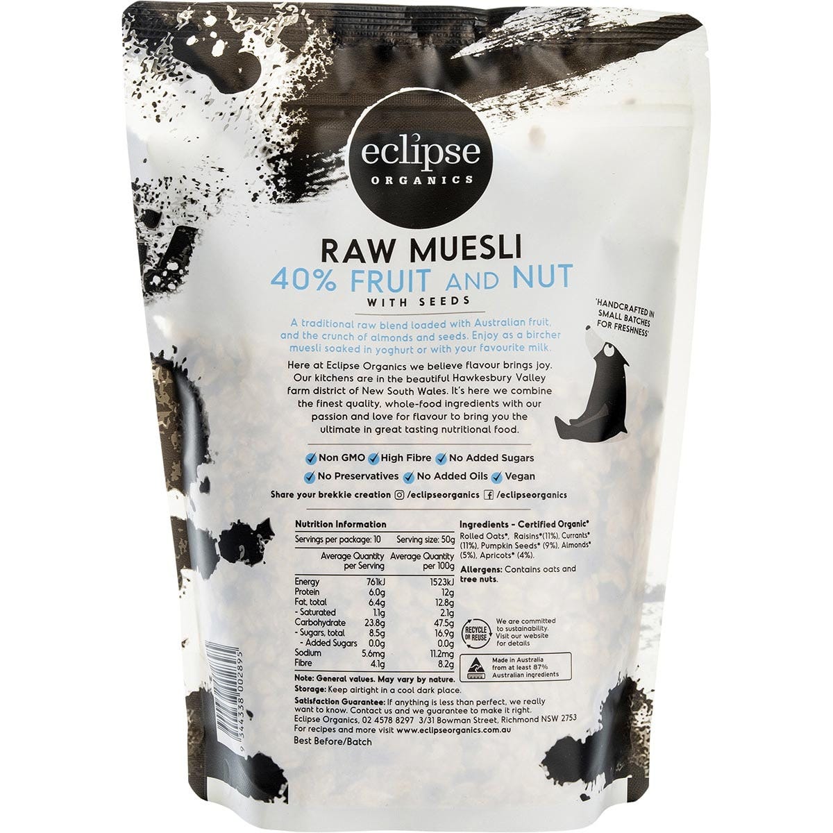 Eclipse Organics Organic Raw Muesli 40% Fruit and Nut