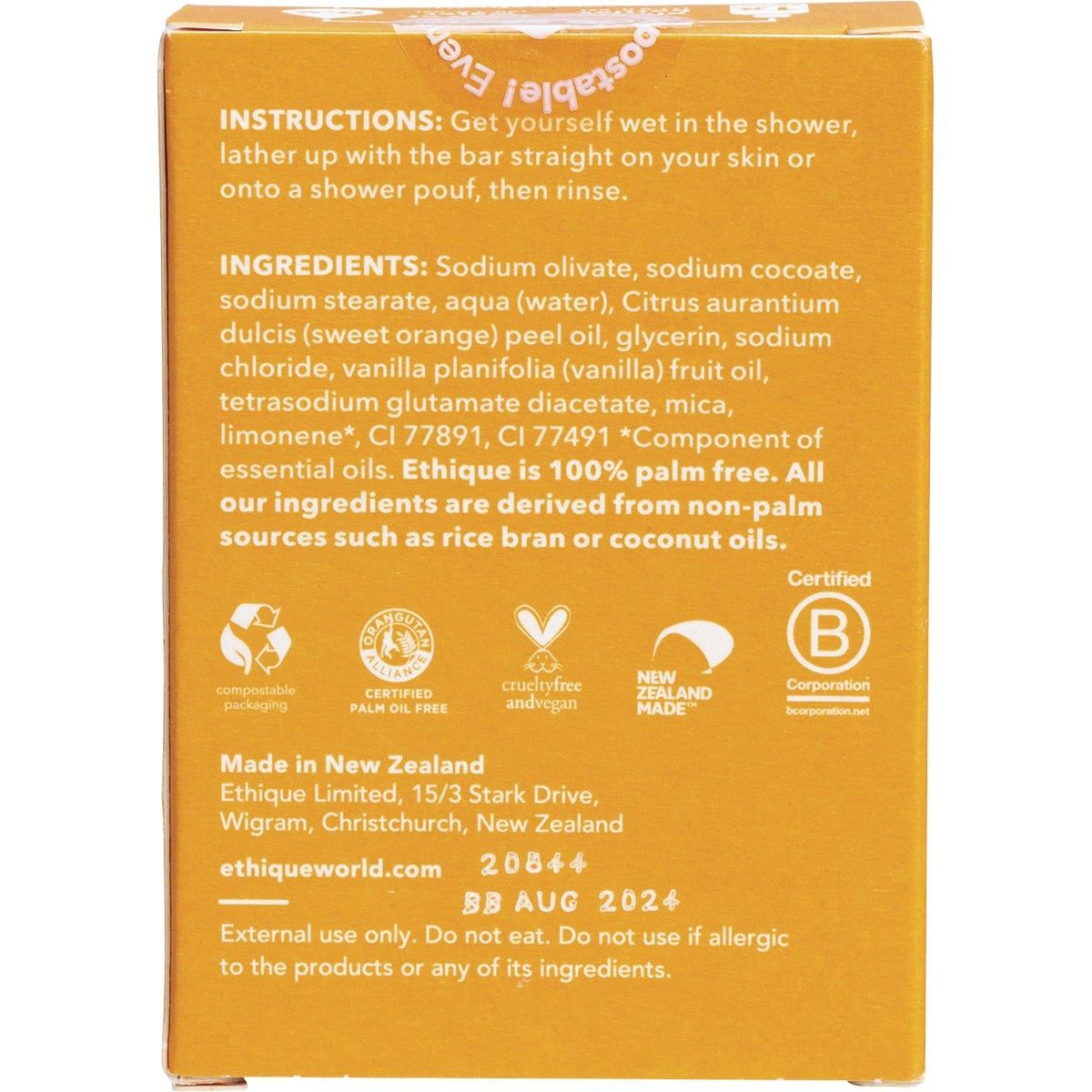 Ethique Solid Bodywash Bar Sweet Orange & Vanilla