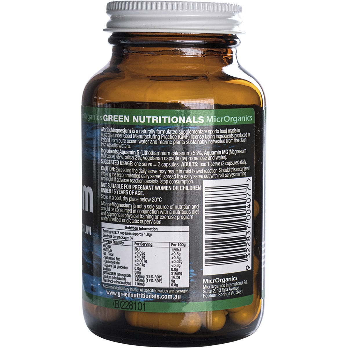 Green Nutritionals Marine Magnesium Vegan Capsules 260mg