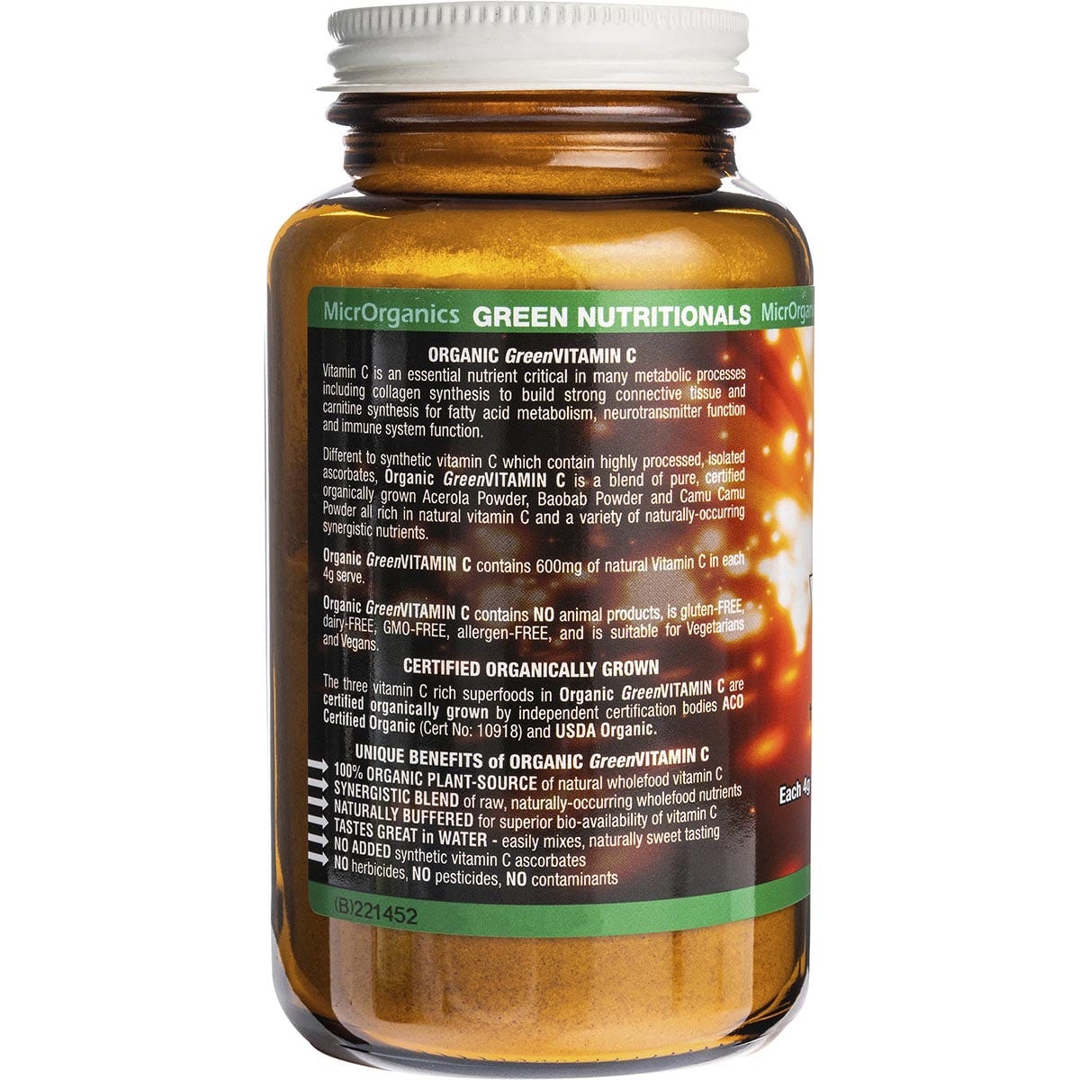 Green Nutritionals Organic Green Vitamin C Powder 600mg