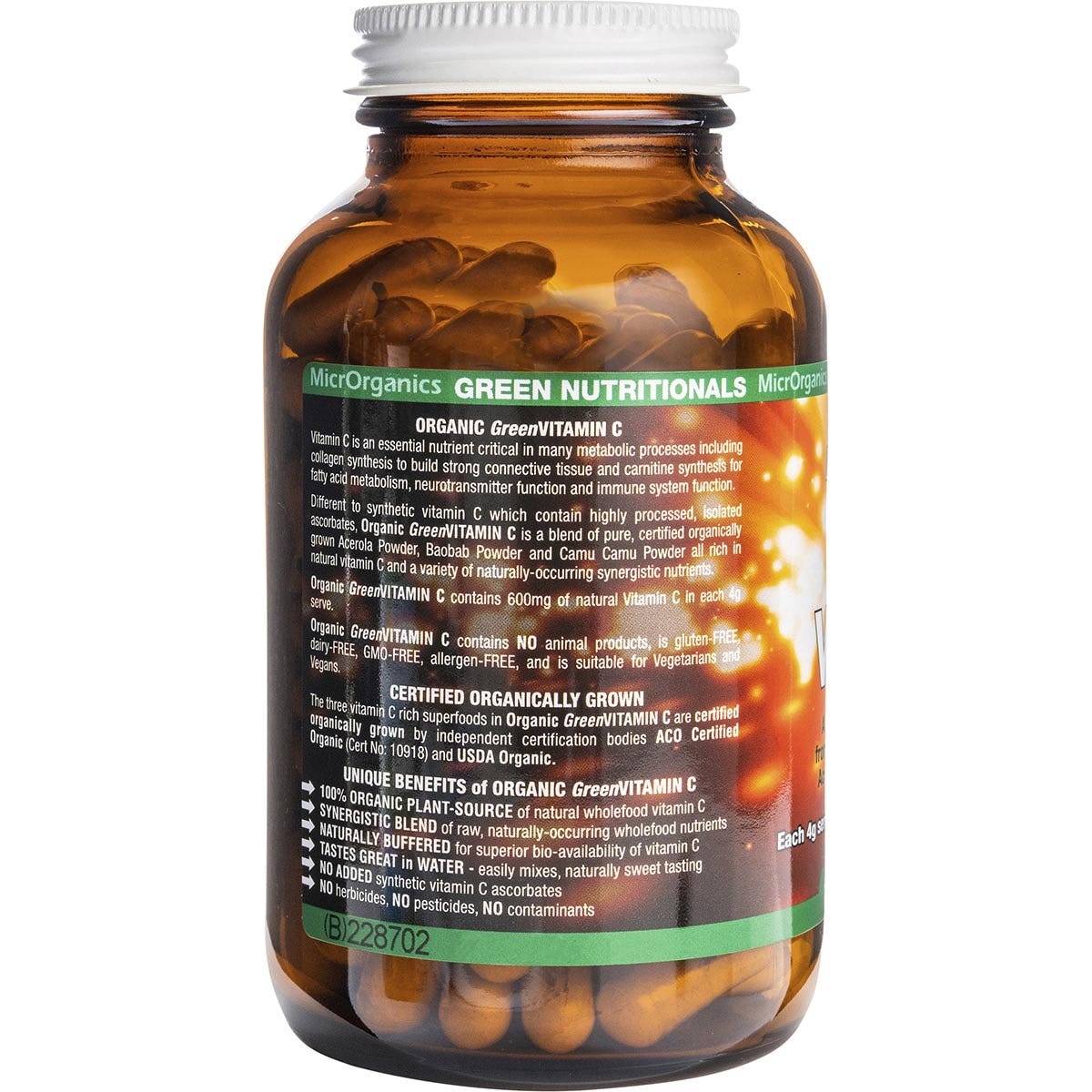 Green Nutritionals Organic Green Vitamin C Vegan Capsules 600mg