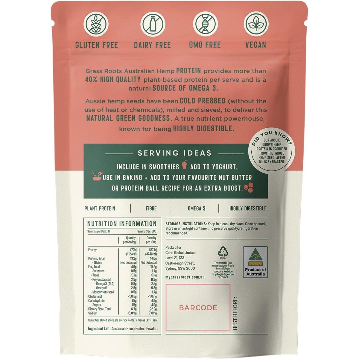 Grass Roots Australian Hemp Protein Powder