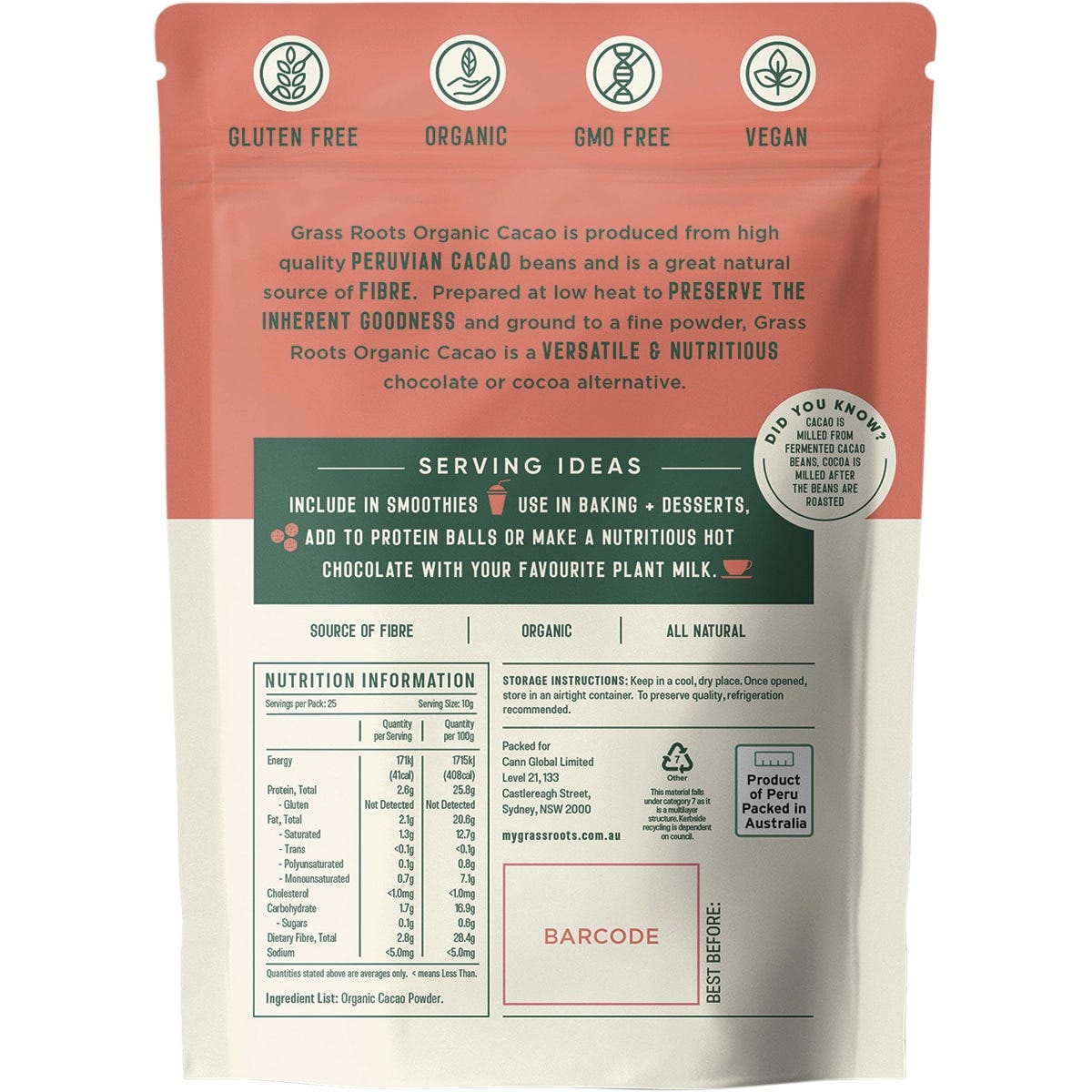 Grass Roots Organic Cacao Powder