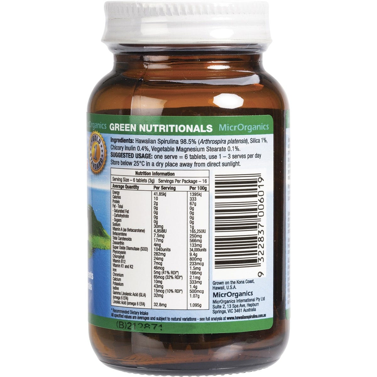 Green Nutritionals Hawaiian Pacifica Spirulina Tablets 500mg