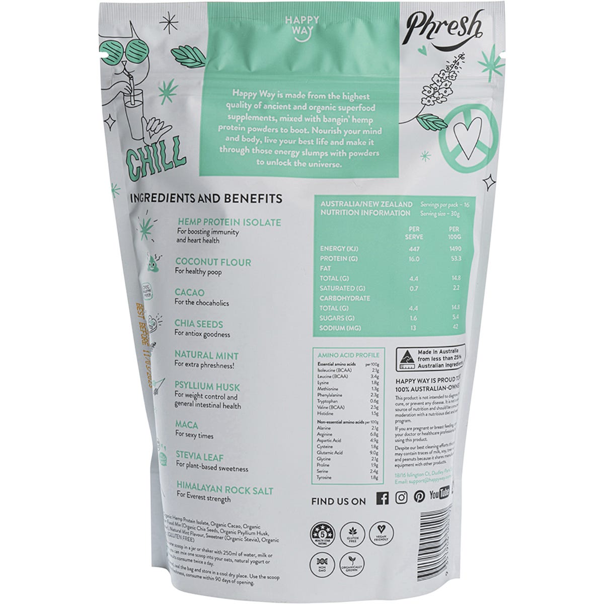 Happy Way Hemp Protein Powder Cacao Mint