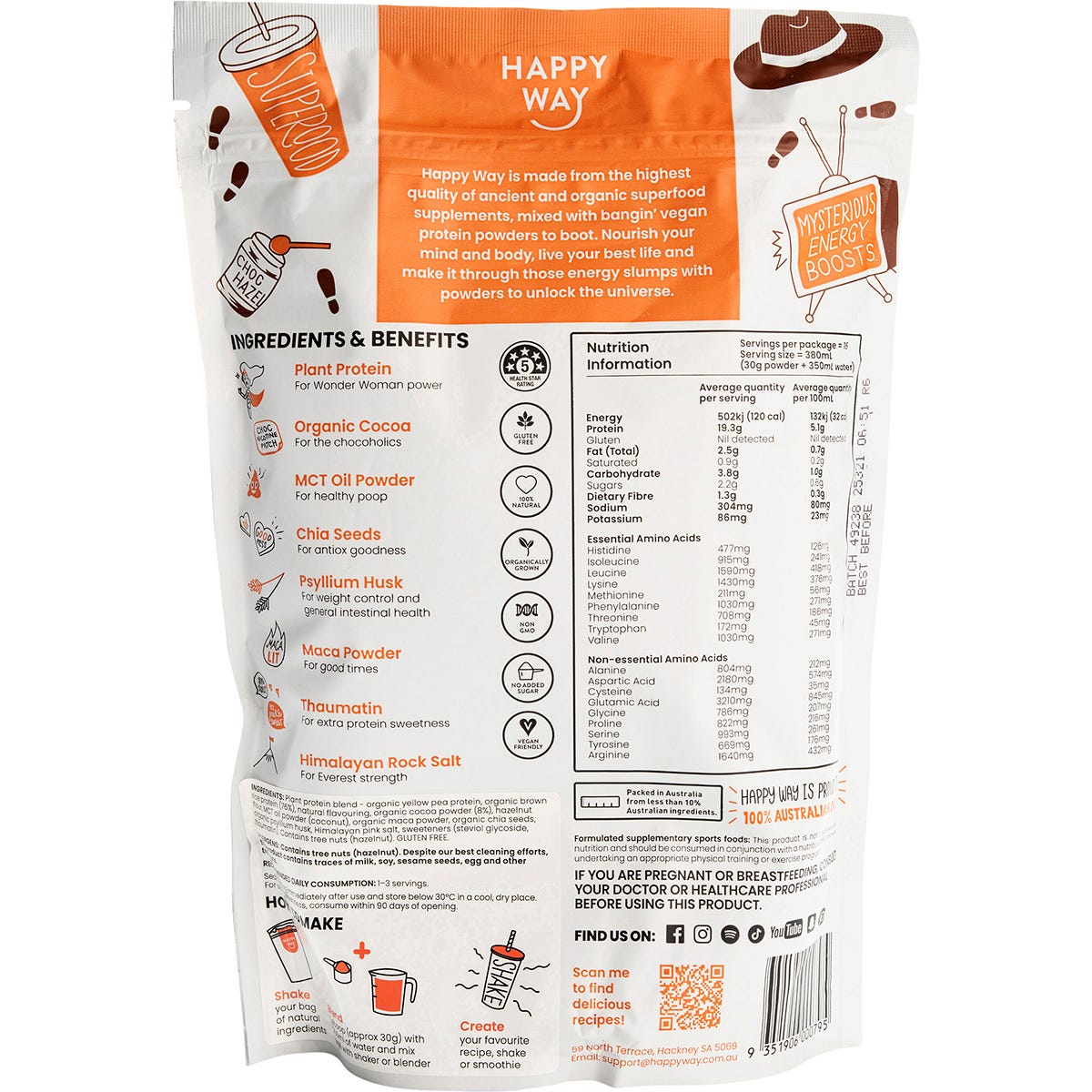 Happy Way Vegan Protein Powder Chocolate Hazelnut