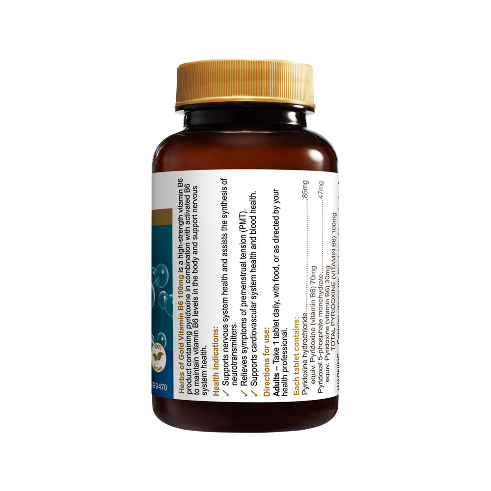 Herbs of Gold Vitamin B6 100mg 60 Tablets