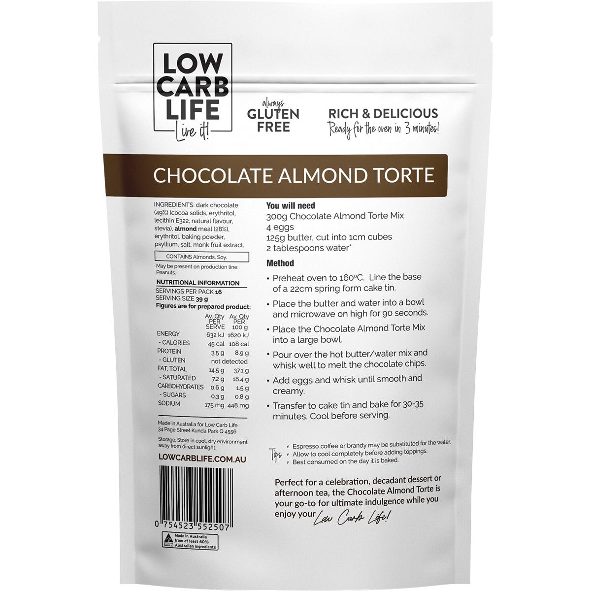 Low Carb Life Chocolate Almond Torte Keto Bake Mix