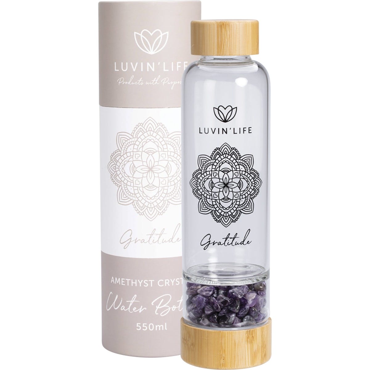 Crystal Water Bottle Amethyst Gratitude