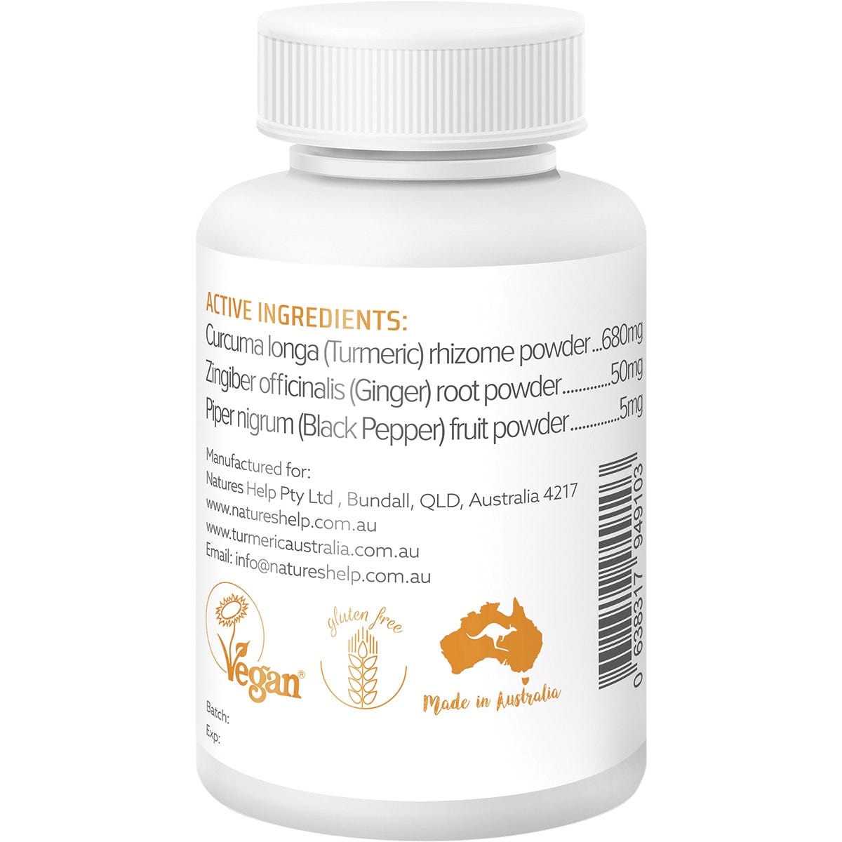 Nature's Help Organic Turmeric Capsules with Black Pepper & Ginger