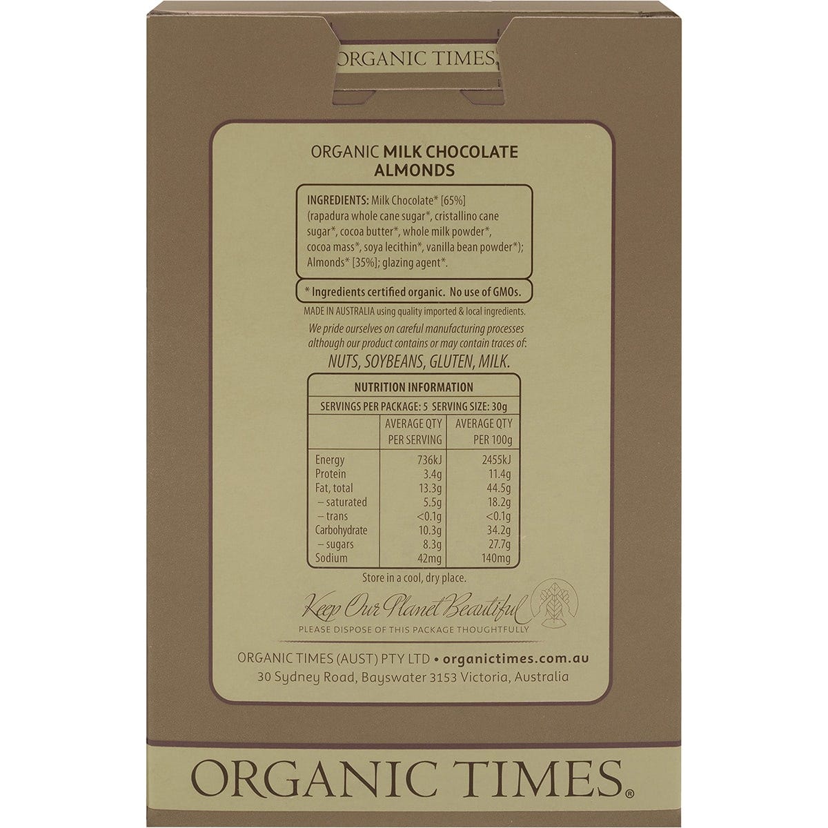 Organic Times Milk Chocolate Almonds