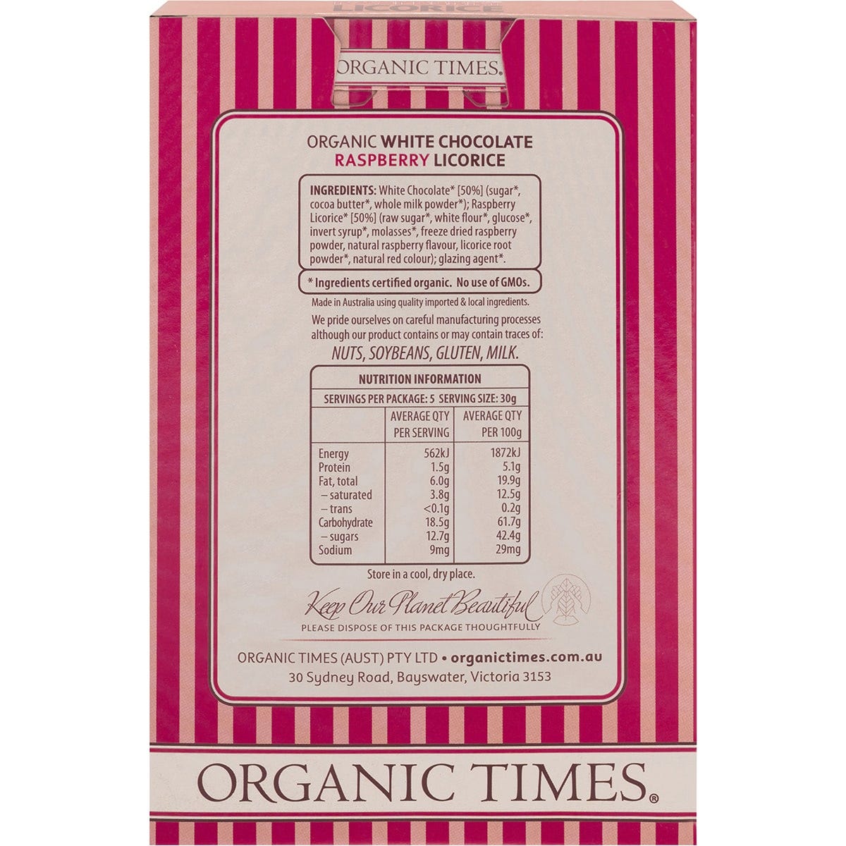 Organic Times White Chocolate Raspberry Licorice