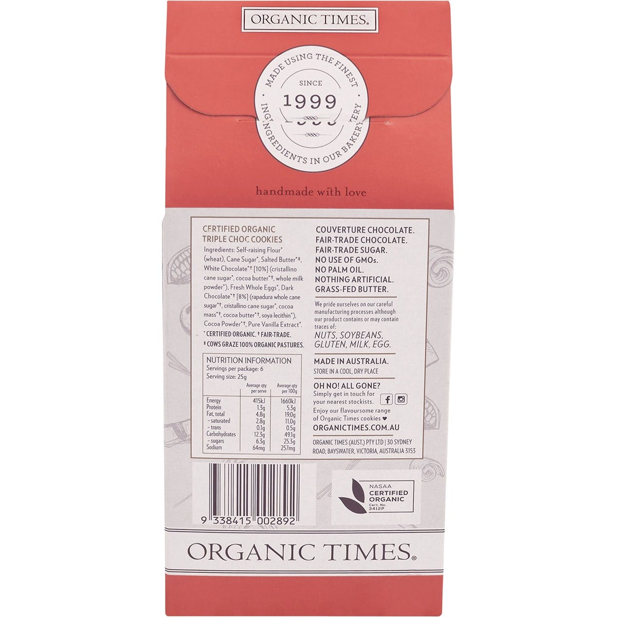 Organic Times Cookies Triple Choc Chip