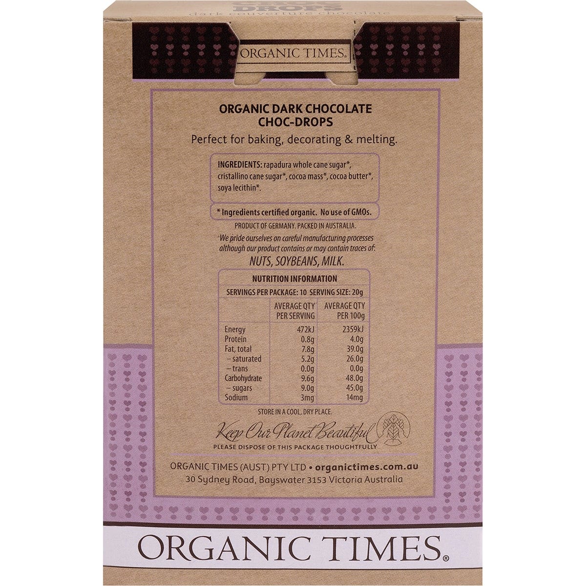 Organic Times Choc Drops Dark Couverture Drops