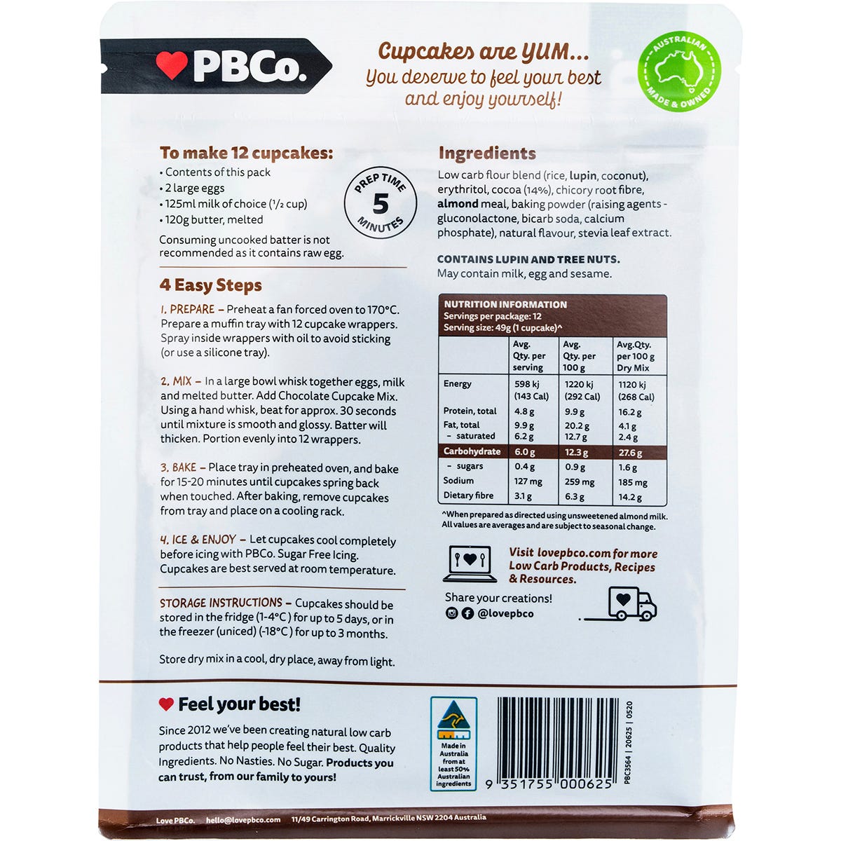 PBco Chocolate Cupcake Mix Low Carb