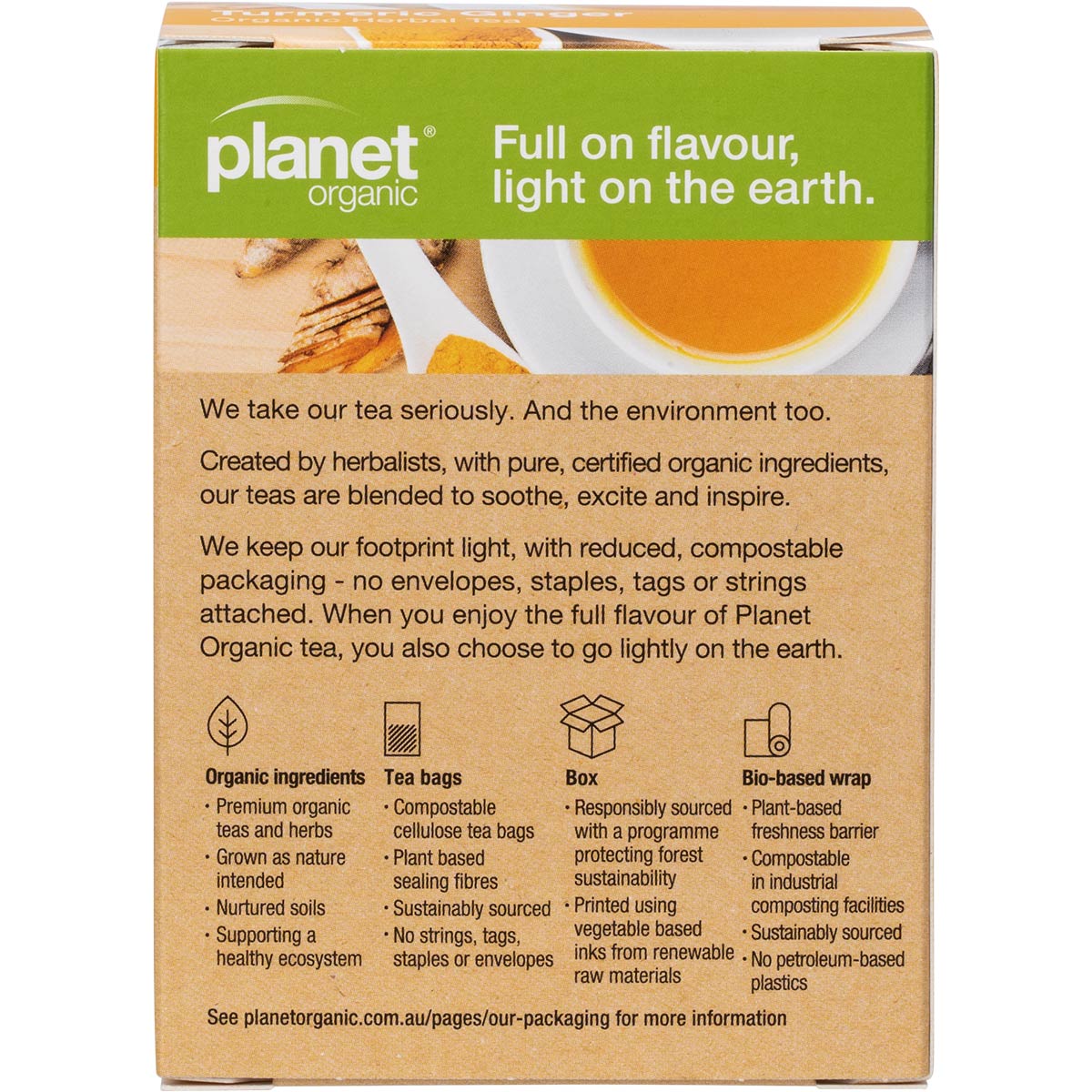 Planet Organic Herbal Tea Bags Turmeric Ginger