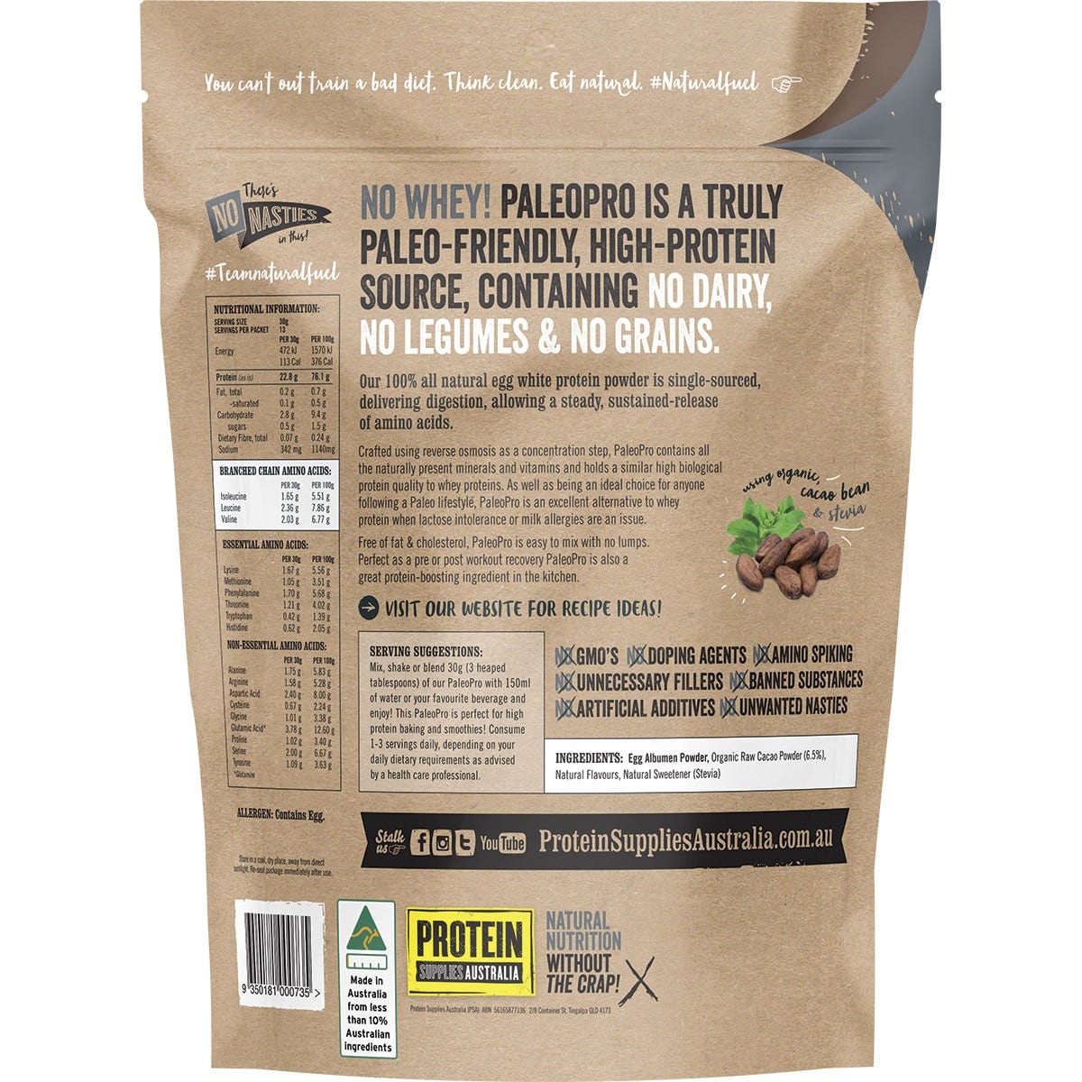 Protein Supplies Australia PaleoPro Egg White Protein Chocolate