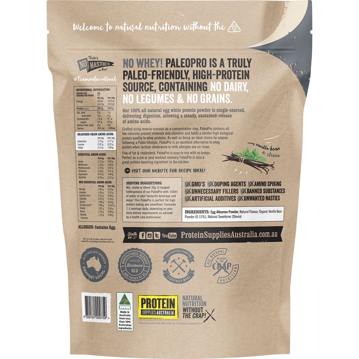 Protein Supplies Australia PaleoPro Egg White Protein Vanilla Bean