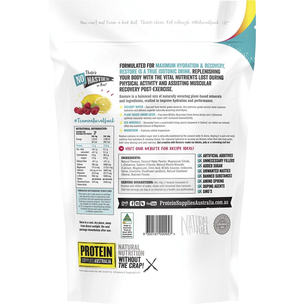 Protein Supplies Australia Restore Hydration Recovery Drink Raspberry Lemonade