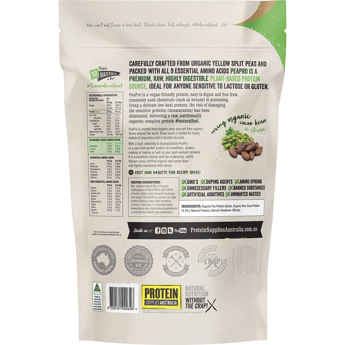 Protein Supplies Australia PeaPro Raw Pea Protein Chocolate