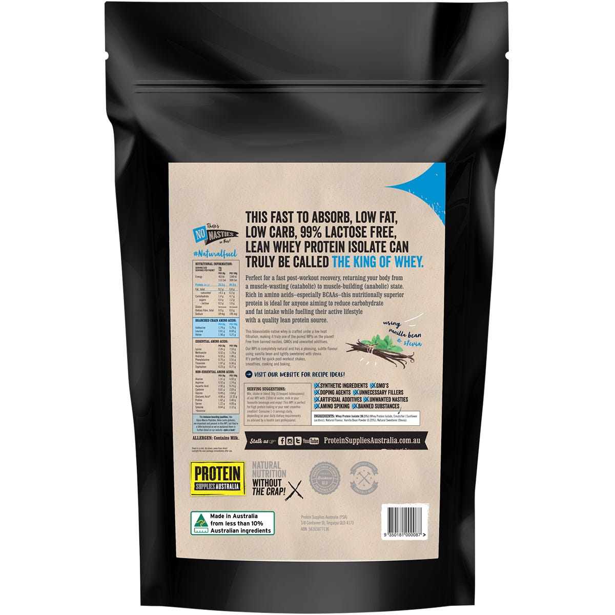 Protein Supplies Australia WPI Whey Protein Isolate Vanilla Bean