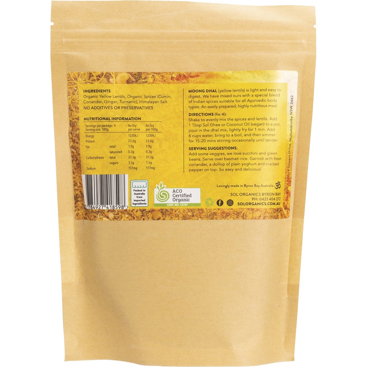 Sol Organics Moong Dhal Yellow Lentil Dhal Mix