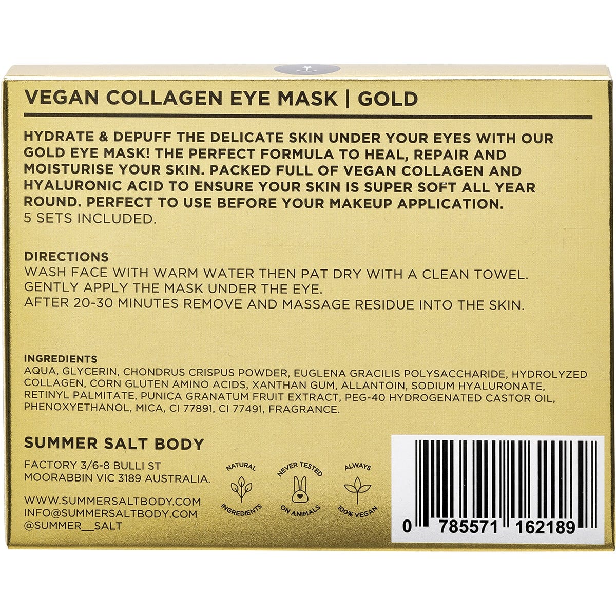 Summer Salt Body Vegan Collagen Eye Mask Sets Gold