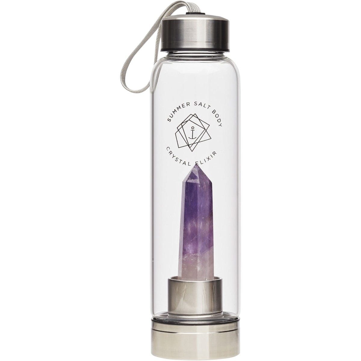 Summer Salt Body Crystal Elixir Glass Water Bottle Amethyst