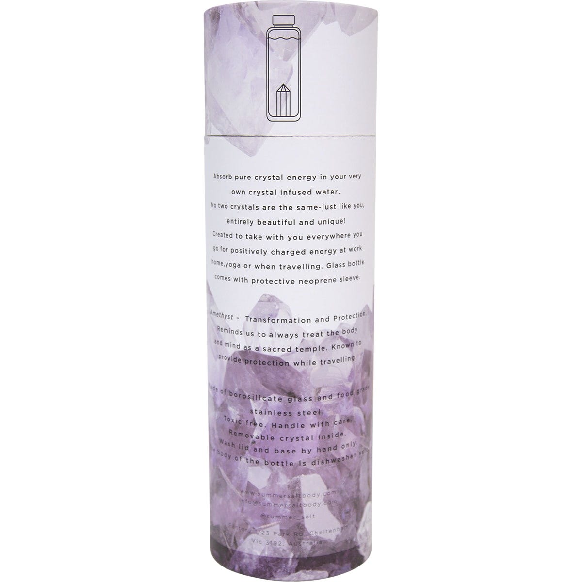 Summer Salt Body Crystal Elixir Glass Water Bottle Amethyst