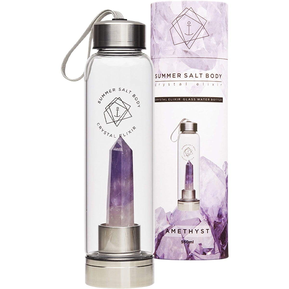 Crystal Elixir Glass Water Bottle Amethyst