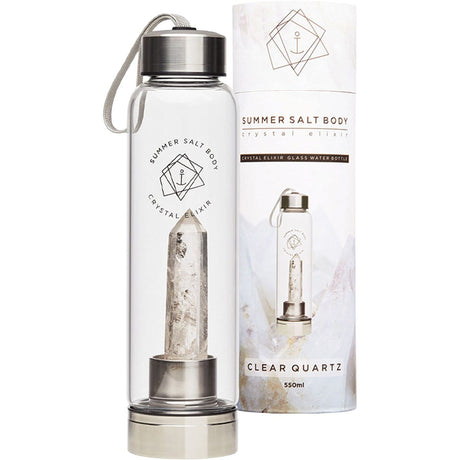 Crystal Elixir Glass Water Bottle Clear Quartz