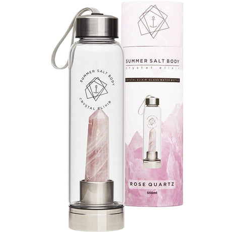 Crystal Elixir Glass Water Bottle Rose Quartz