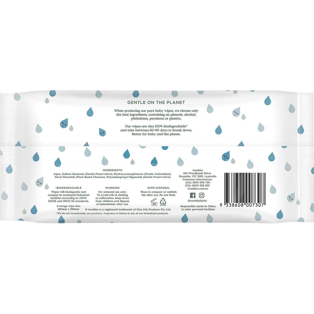 Tooshies Eco Pure Baby Wipes 99% Pure Water